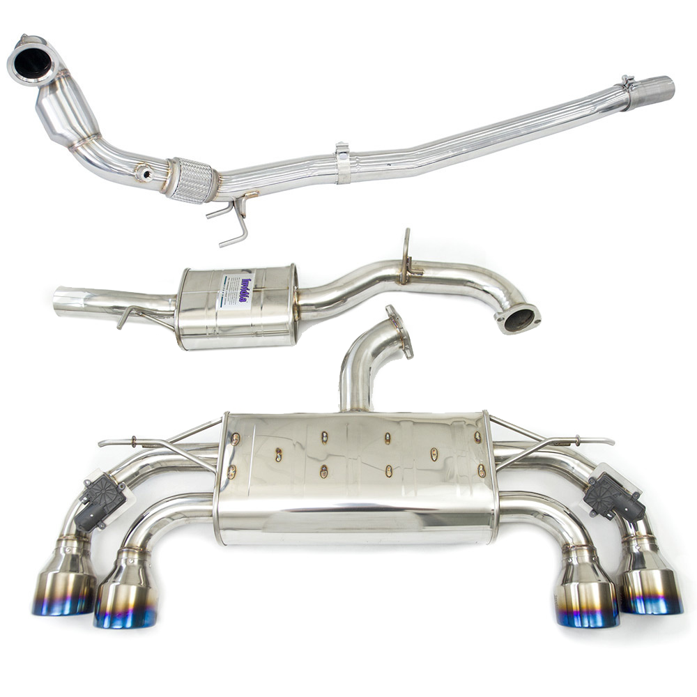 Invidia Q300 Valved Turbo Back Exhaust w/Round Ti Rolled Tips - VW Golf R Mk7.5